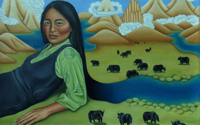 ‘Headwaters,’ painting by SFT activist Khenzom, gives a unique Tibetan view of rivers.